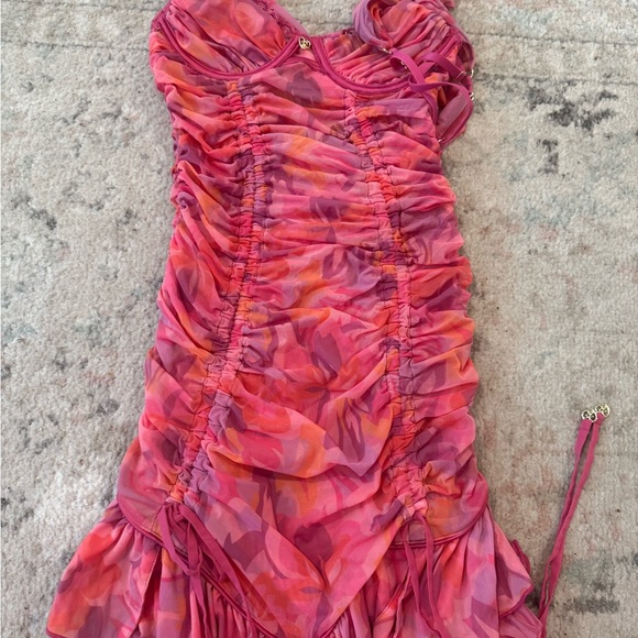 Bydee Floral Pink Ruched Floral “Sherbert” Mini Dress - Picture 4 of 4